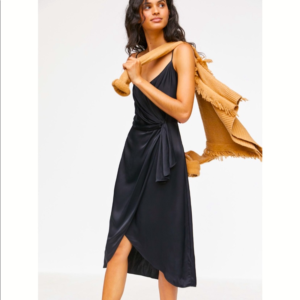 Anthropologie Giverney Midi Slip Dress in Black